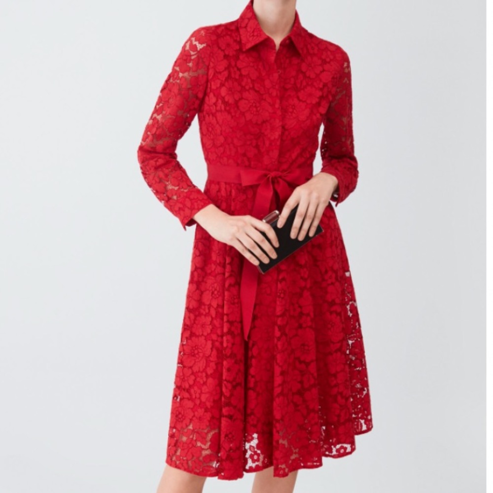 ISO Carolina Herrera Red Lace Shirt Maxi Dress - Picture 2 of 2